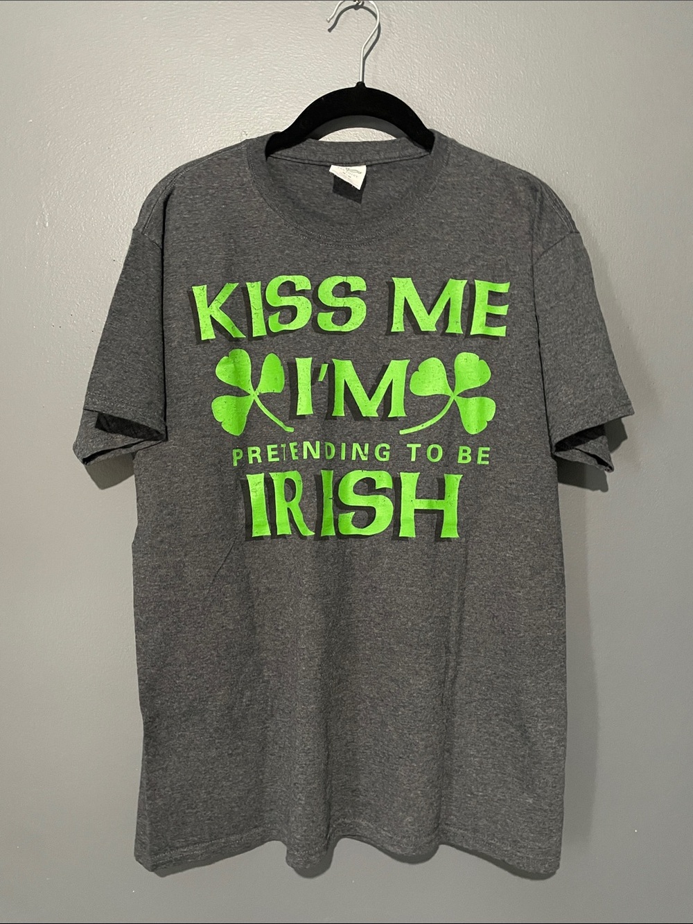 Lucky Brand Gray T-Shirt with Neon Green St. Patrick's Graphic